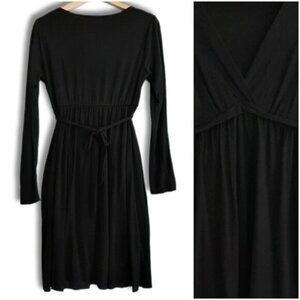 VELVET Empire Waist V-Neck Knee Length Midi Dress Black Sz S